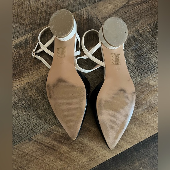 Black and Cream Croc Pattern Low Block Heels - Picture 11 of 14